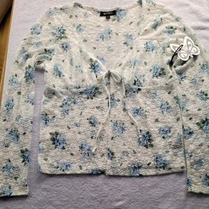 Self Esteem Floral Lace Tie-Front Top Youth Sz L